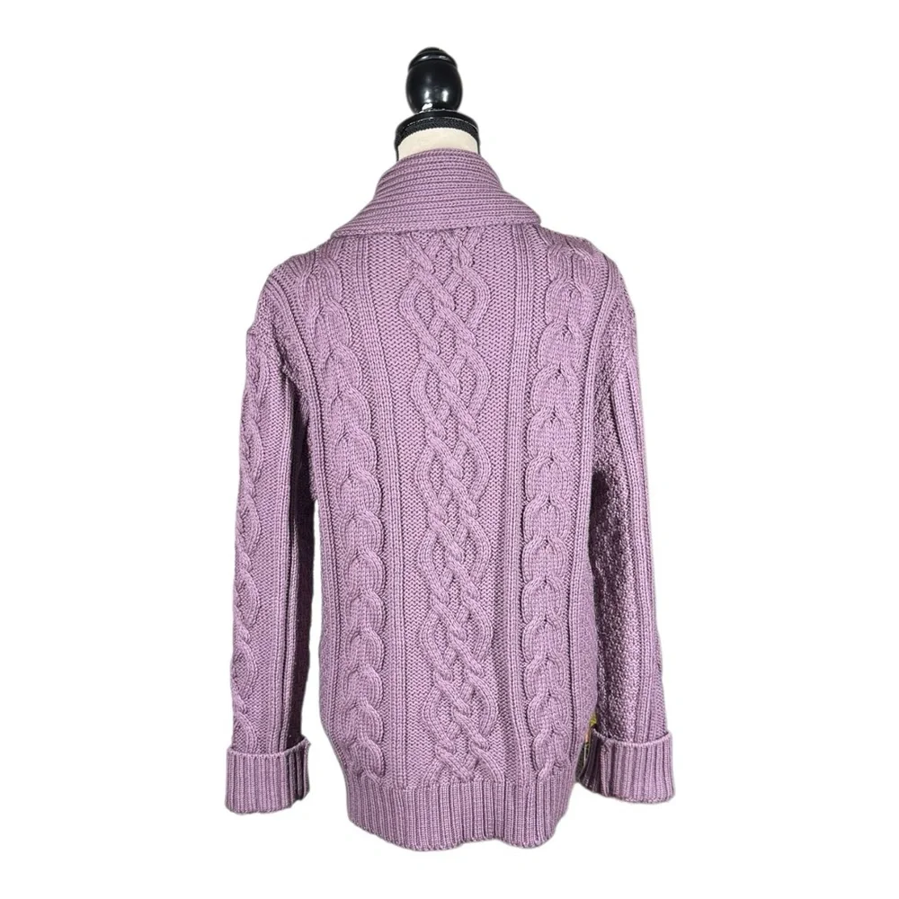 Vintage Peregrine Made In England 100% Pure New Wool Cable Knit Cardigan Sweater
